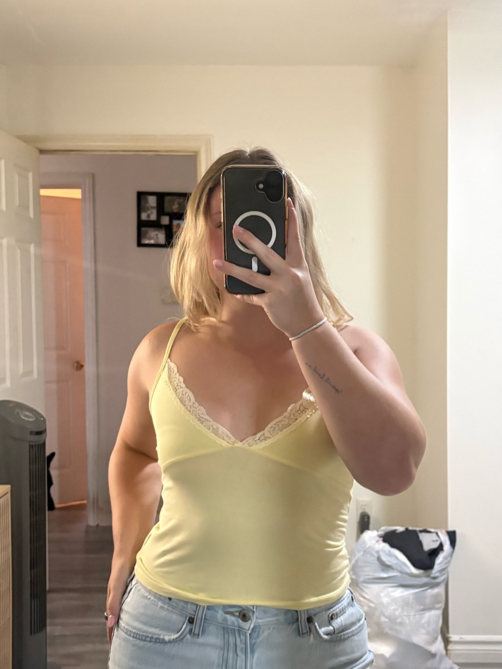 Delicate Lace-Trim Yellow Camisole Crop Top